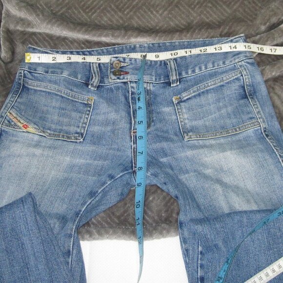 Y2K DIESEL INDUSTRY Flared Jeans Size 30 Blue Hush Low Waist Embroidered Pockets - Picture 3 of 10